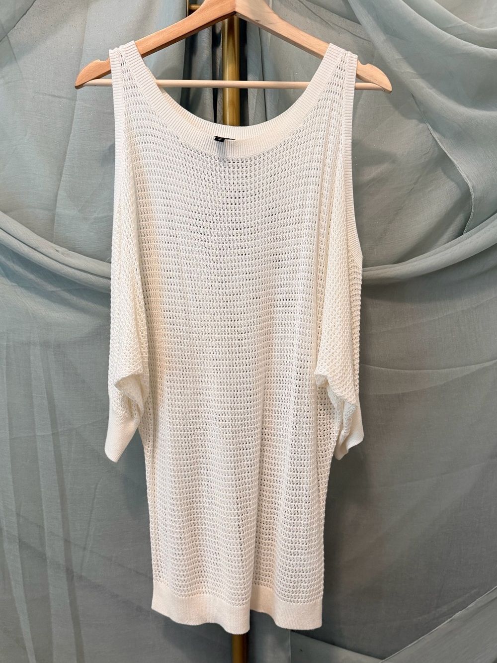 Express Cream Cold-Shoulder Open-Knit Sweater - Picture 2 of 6